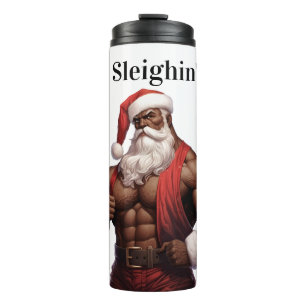 Buff Afro-Amerikaanse Kerstman Workout Spieren Gym Thermosbeker