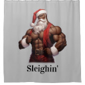 Buff Afro-Amerikaanse Santa Workout Spieren Gym Douchegordijn (Voorkant)
