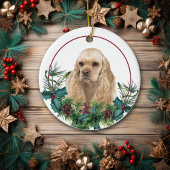 Buff American Cocker Spaniel Evergreen Wreath Keramisch Ornament