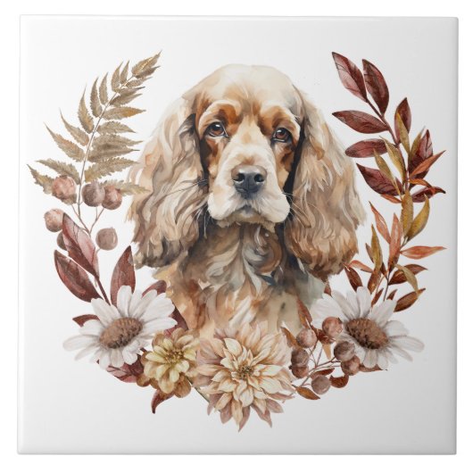 Buff Amerikaanse Cocker Spaniel Hond Herfst krans Tegeltje (Voorkant)