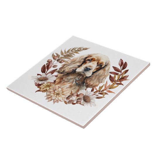 Buff Amerikaanse Cocker Spaniel Hond Herfst krans Tegeltje (Zijkant)