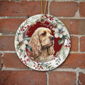 Buff Amerikaanse Cocker Spaniel Rustieke krans Keramisch Ornament