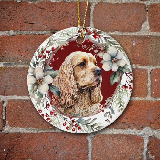 Buff Amerikaanse Cocker Spaniel Rustieke krans Keramisch Ornament