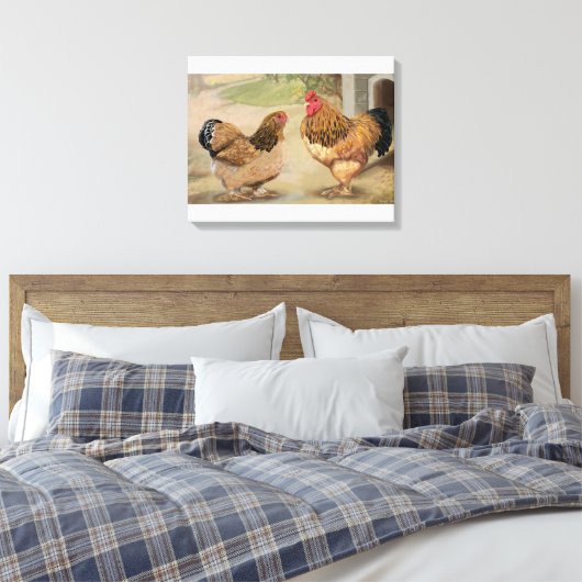 Buff Brahma Rooster en Hen Canvas Afdruk (Insitu (Slaapkamer))