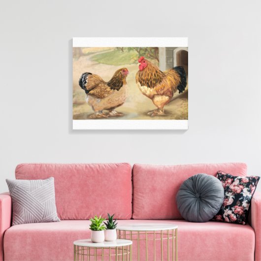 Buff Brahma Rooster en Hen Canvas Afdruk (Insitu (Woonkamer))