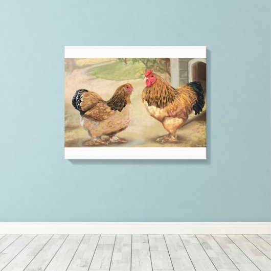 Buff Brahma Rooster en Hen Canvas Afdruk (Insitu (Houten vloer))