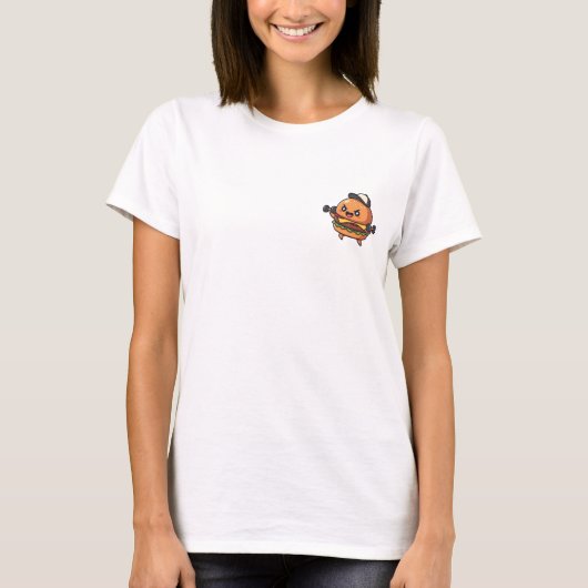 Buff Cartoon Cheeseburger Character T-shirt (Voorkant)
