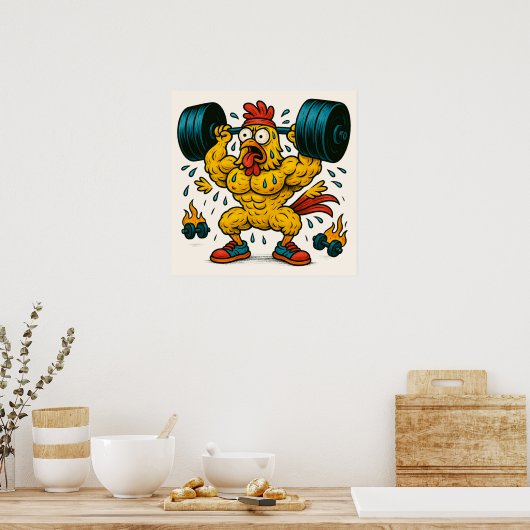 Buff Chicken Lifting Weights-Poster Poster (Keuken)