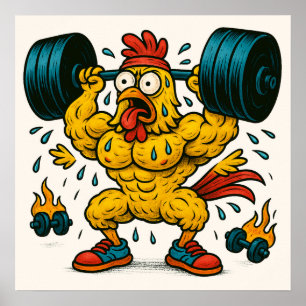 Buff Chicken Lifting Weights-Poster Poster