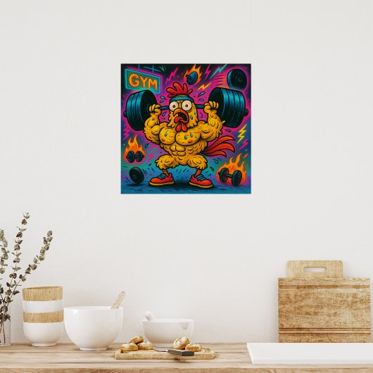 Buff Chicken Lifting Weights-Poster Poster (Keuken)