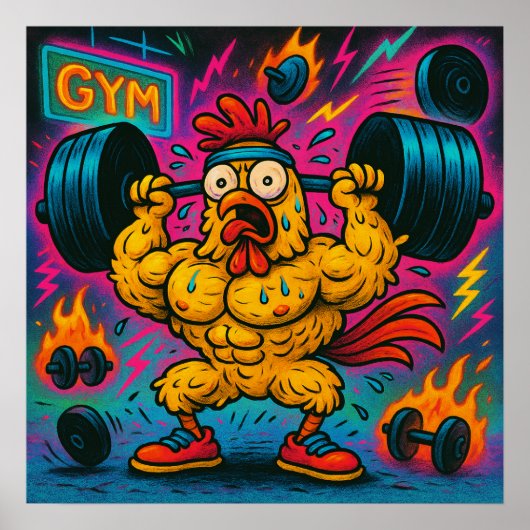 Buff Chicken Lifting Weights-Poster Poster (Voorkant)