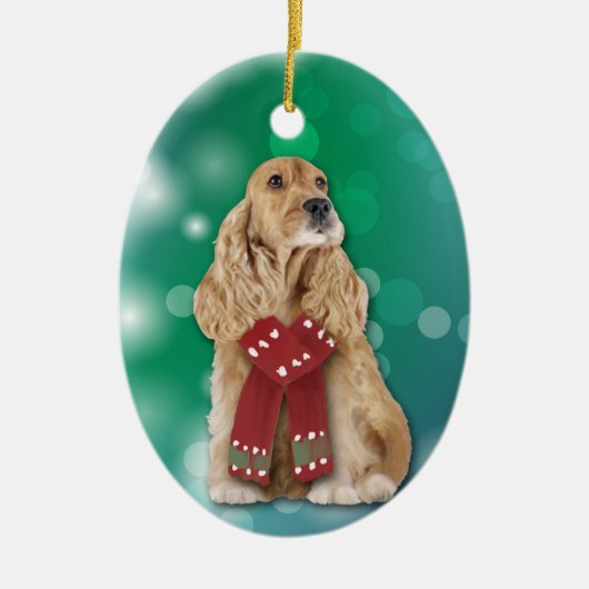 Buff Cocker Spaniel Dog Bokeh Kerstmis Keramisch Ornament (Voorkant)