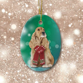 Buff Cocker Spaniel Dog Bokeh Kerstmis Keramisch Ornament