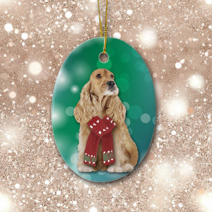 Buff Cocker Spaniel Dog Bokeh Kerstmis Keramisch Ornament