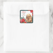Buff Cocker Spaniel Hond Poinsettia Boeket Vierkante Sticker (Tas)