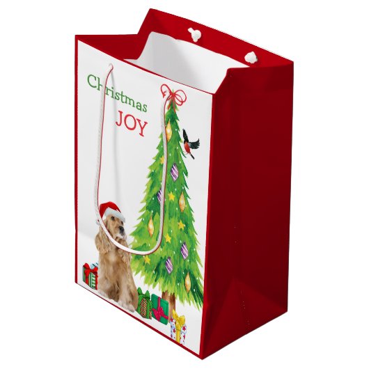 Buff Cocker Spaniel Santa Hat en kerstboom Medium Cadeauzakje (Voorkant Gekanteld)