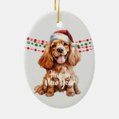 Buff Cocker Spaniel Santa Hat Holiday Beads Keramisch Ornament (Achterkant)