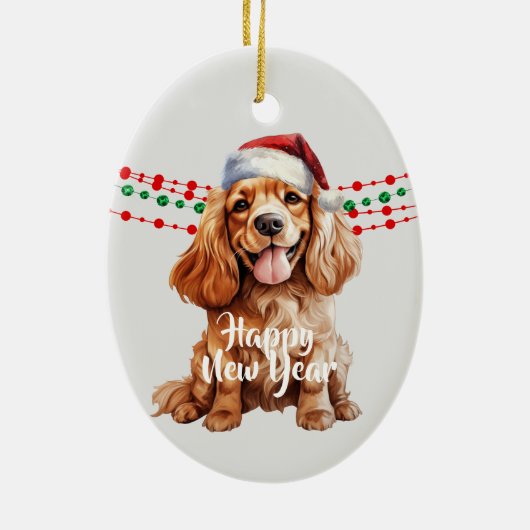 Buff Cocker Spaniel Santa Hat Holiday Beads Keramisch Ornament (Achterkant)