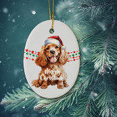 Buff Cocker Spaniel Santa Hat Holiday Beads Keramisch Ornament