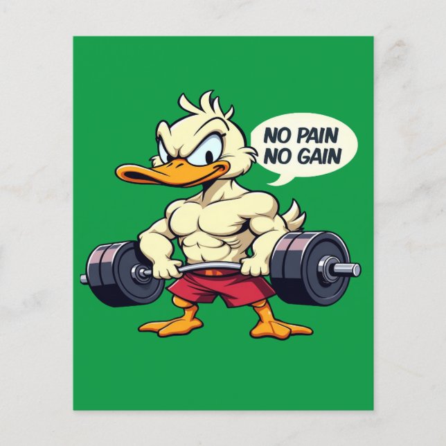 Buff Duck No Pain No Gain Gym Workout Cartoon (Voorkant)