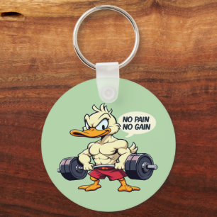 Buff Duck No Pain No Gain Gym Workout Cartoon Sleutelhanger