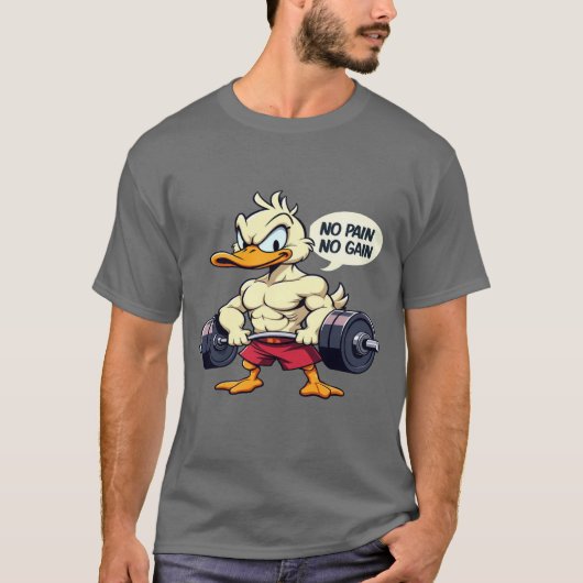 Buff Duck No Pain No Gain Gym Workout Cartoon T-shirt (Voorkant)