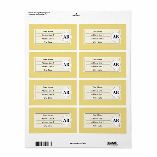 Buff gele vaste kleur met monogram etiket (Full Sheet)