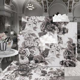 Buff Grey Brown Tone  Floral Toile Cadeaupapier