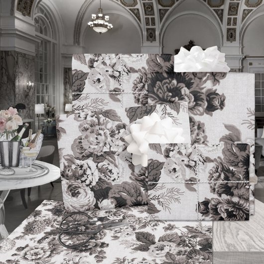 Buff Grey Brown Tone  Floral Toile Cadeaupapier