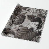 Buff Grey Modern Floral Toile Cadeaupapier (Uitgerold)