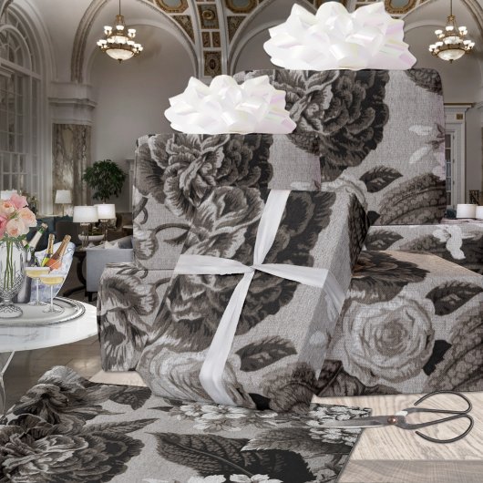 Buff Grey Modern Floral Toile Cadeaupapier