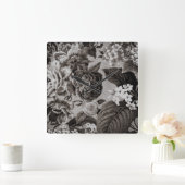 Buff Grey Taupe  Floral Toile No.1 Vierkante Klok (Huis)