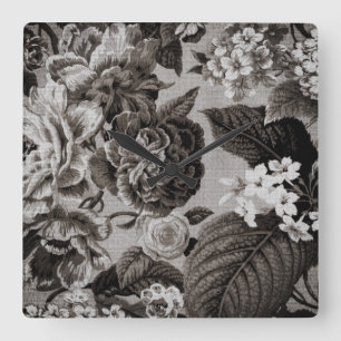 Buff Grey Taupe  Floral Toile No.1 Vierkante Klok
