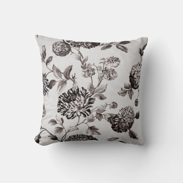 Buff Grey Taupe  Floral Toile No.2 Kussen (Voorkant)