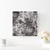 Buff Grey Taupe  Floral Toile No.3 Vierkante Klok (Huis)