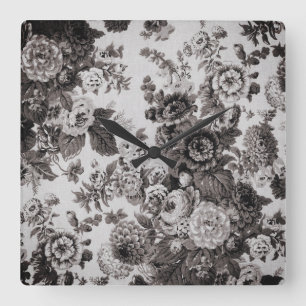 Buff Grey Taupe  Floral Toile No.3 Vierkante Klok