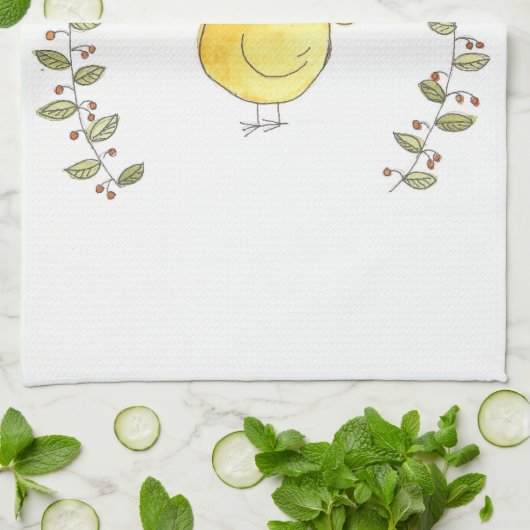 Buff Hen en Branches Kitchen Towel Theedoek (Gevouwen)