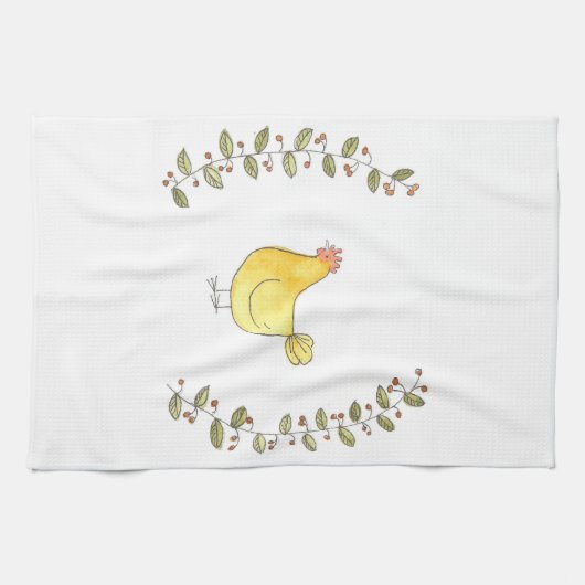 Buff Hen en Branches Kitchen Towel Theedoek (Horizontaal)