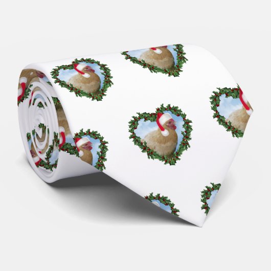 Buff Orpington Chicken in Heart Wreath Christmas Stropdas (Opgerold)