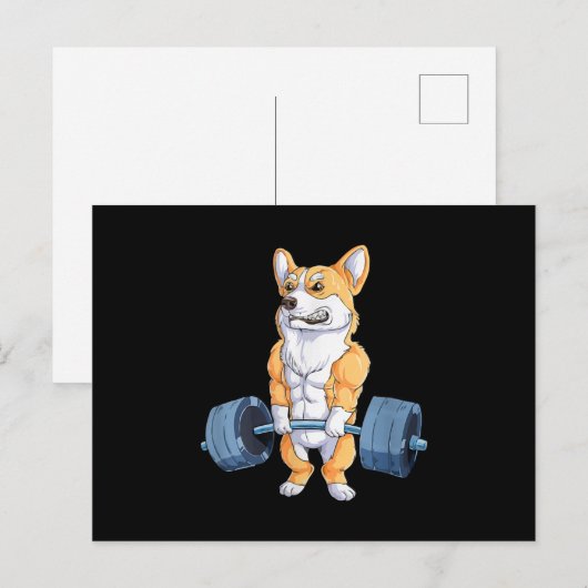 Buff Power Lifting Corgi Bodybuilder Aankondigingskaart (Voorkant / Achterkant)