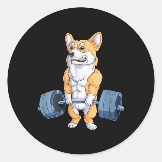 Buff Power Lifting Corgi Bodybuilder Ronde Sticker (Voorkant)