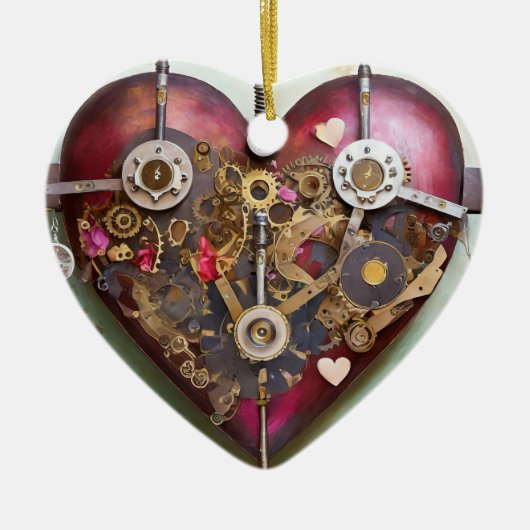 Buff Red Heart Steampunk-serie Keramisch Ornament (Voorkant)