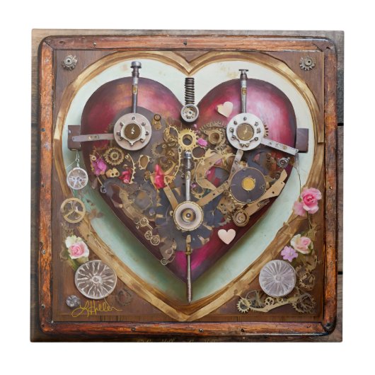 Buff Red Heart Steampunk-serie Tegeltje (Voorkant)