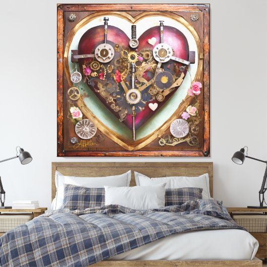 Buff Red Heart Steampunk Series Canvas Afdruk (Insitu (Slaapkamer))