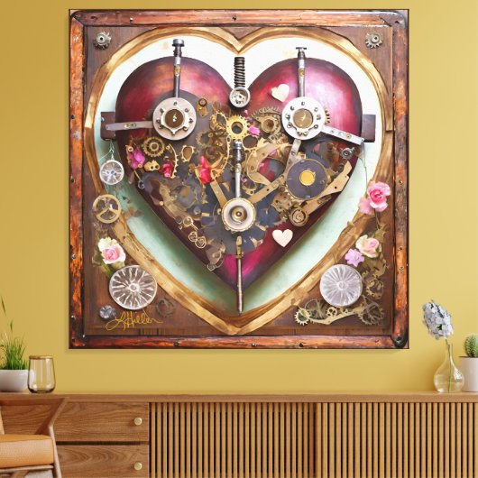 Buff Red Heart Steampunk Series Canvas Afdruk (Insitu (Woonkamer))
