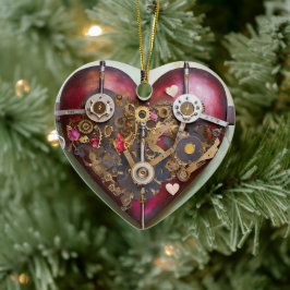 Buff Rode Hart StoomPunk Serie Keramisch Ornament