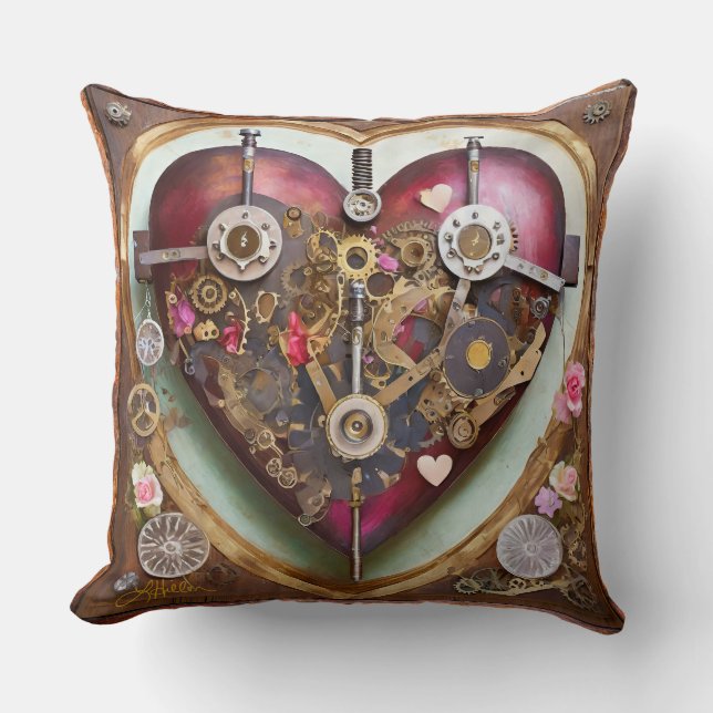 Buff Rood Hart Steampunk Serie Kussen (Voorkant)