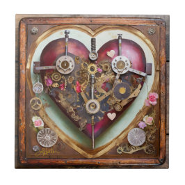 Buff Rood Hart Steampunk Serie Tegeltje