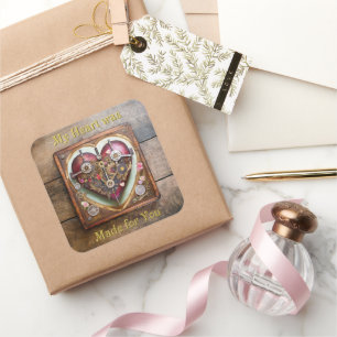 Buff Rood Hart Steampunk Serie Vierkante Sticker