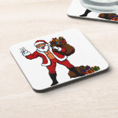 Buff Santa Peace Sign! Ripped Abs & Funny Christma Bier Onderzetter (Linkerzijde)